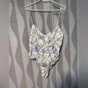 Zara Tie Dye Bustier Bodysuit. Blue and Yellow on White Base. Size XL.